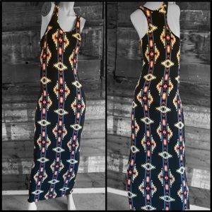 Southwest print body con maxi dress